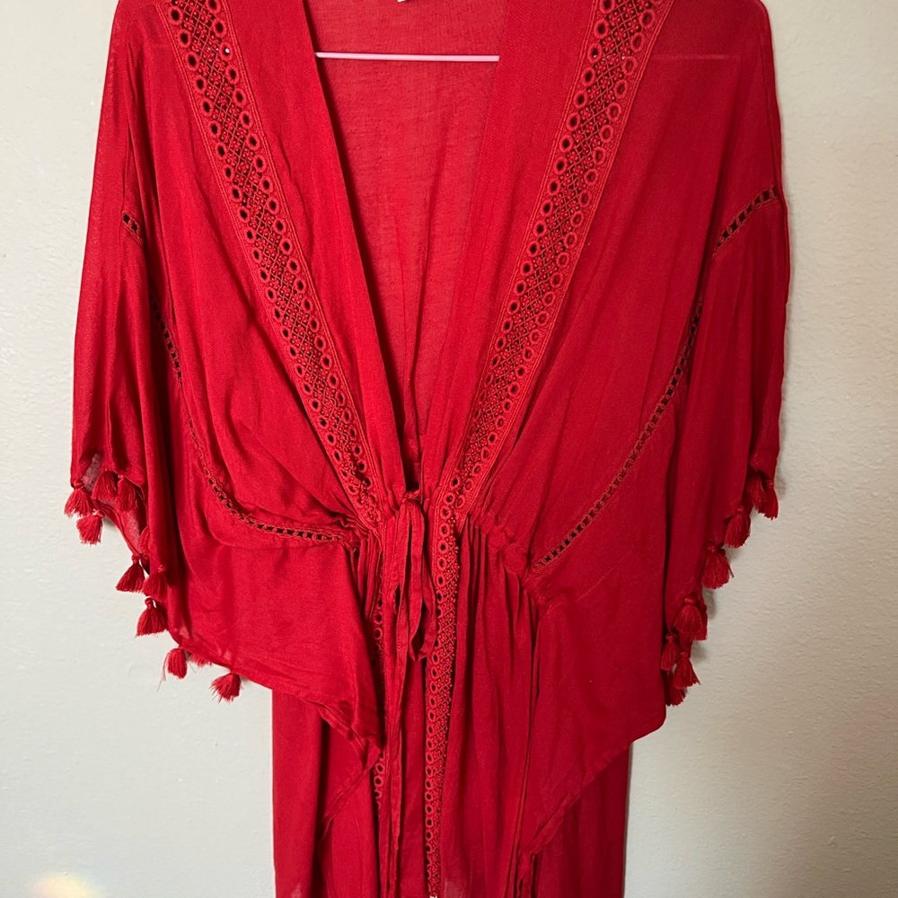 Versona Red Kimono with Tassel Details